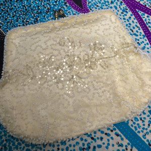 Beaded Clutch Crm/wht made in Belgium expressly for Lazarus Columbus